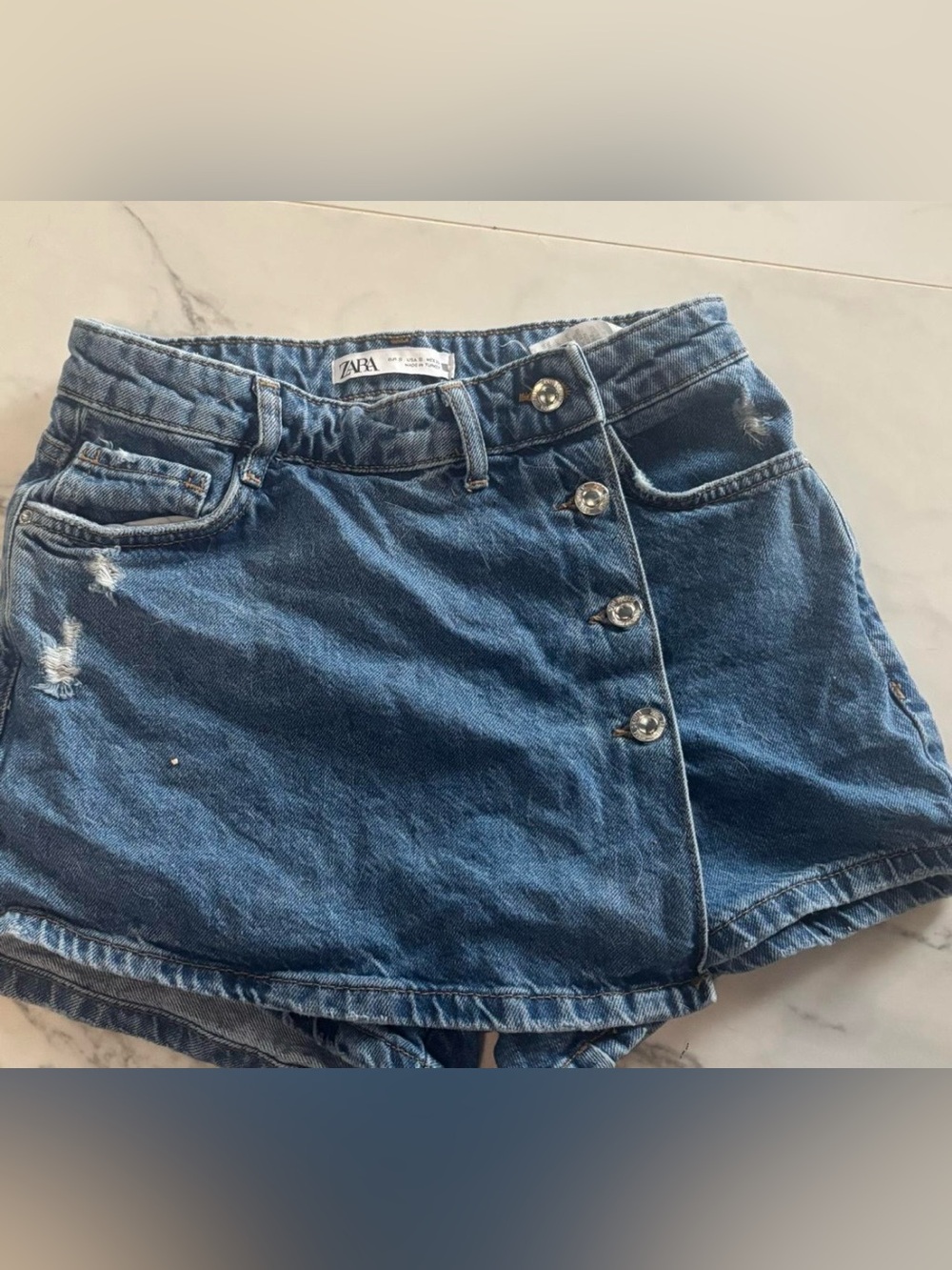 Zara Denim Skort Button Front Mini Skirt Shorts Blue Size S